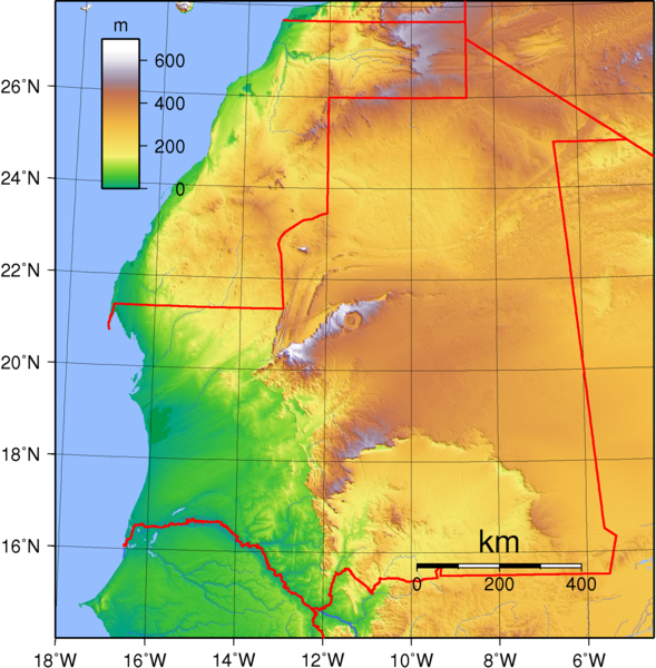 Mauretanien, Topographie, Relief, Landkarte